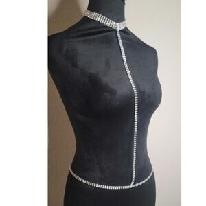 Blingy Rhinestone Choker Necklace and Attached Waist Chain